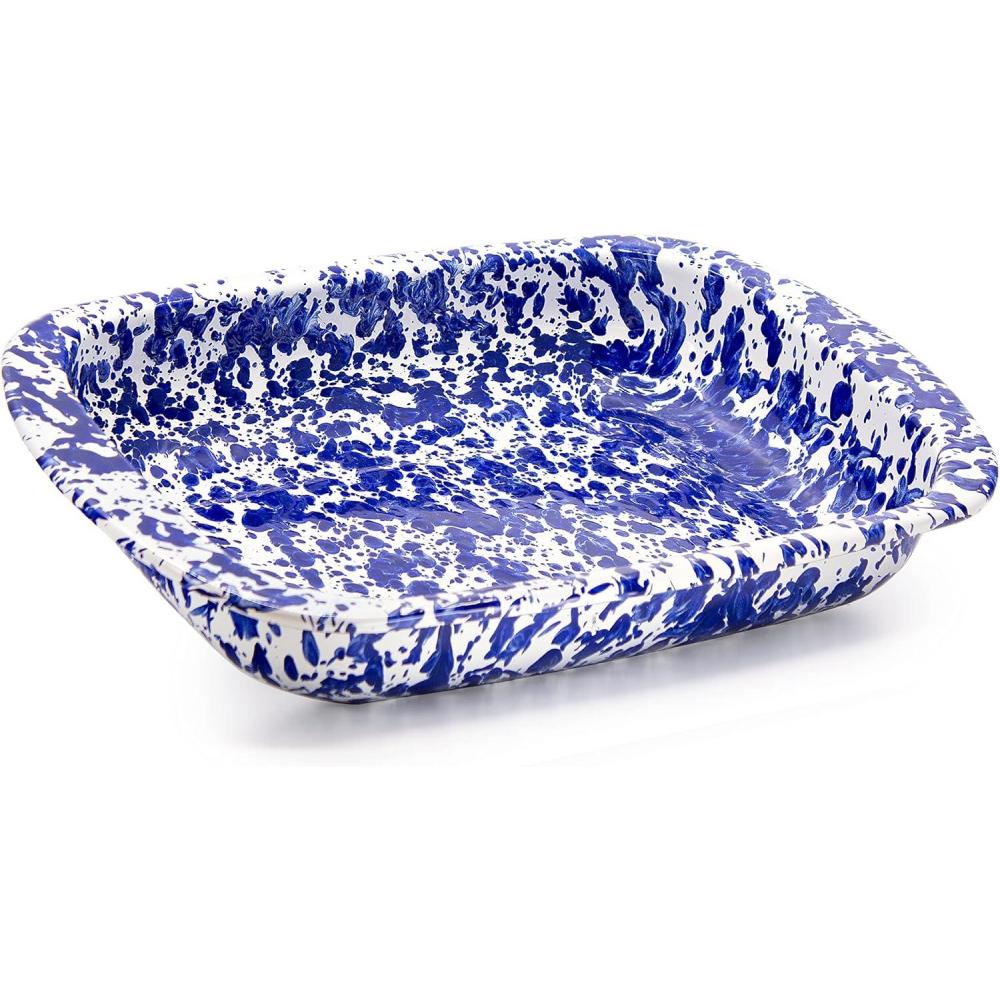image:imageGolden Rabbit Enamelware Baking Pan 3 quart Solid White TexturedCobalt Swirl
