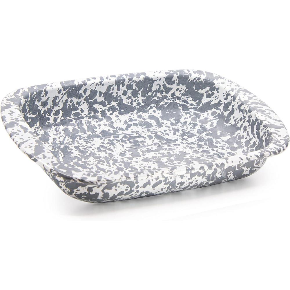 image:imageGolden Rabbit Enamelware Baking Pan 3 quart Solid White TexturedGrey Swirl