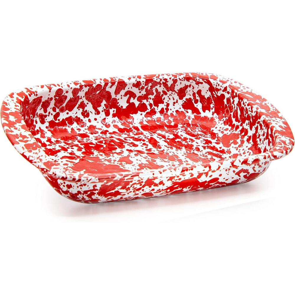 image:imageGolden Rabbit Enamelware Baking Pan 3 quart Solid White TexturedRed Swirl