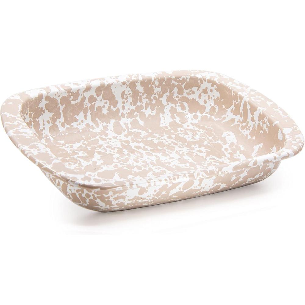 image:imageGolden Rabbit Enamelware Baking Pan 3 quart Solid White TexturedTaupe Swirl