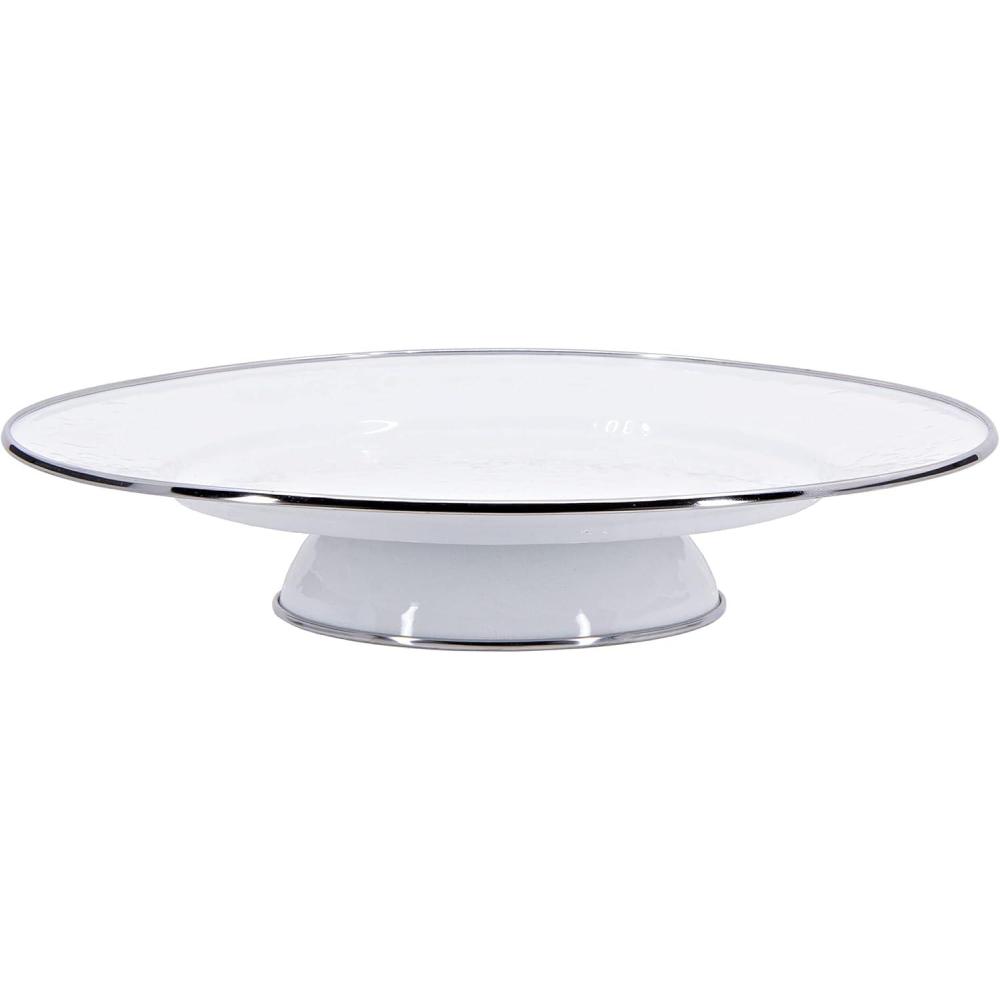 image:imageGolden Rabbit Enamelware Cake Plate 125 inch Solid White TexturedSolid White Textured