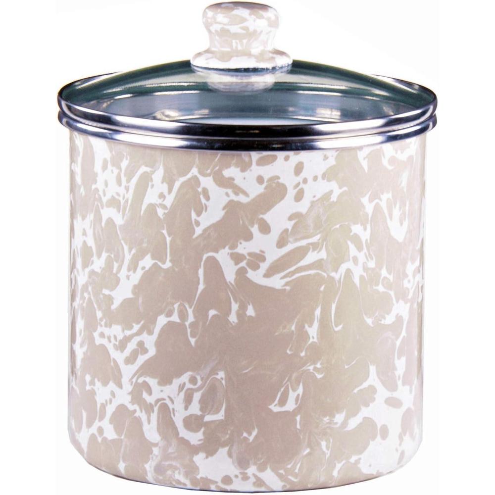 image:imageGolden Rabbit Enamelware Canister 8 cup Solid White TexturedTaupe Swirl