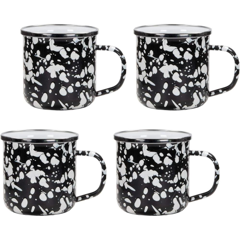 image:imageGolden Rabbit Enamelware Coffee or Tea Mugs 12 ounce Solid White Textured Set of 4Black Swirl