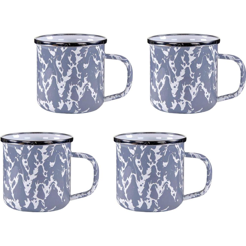 image:imageGolden Rabbit Enamelware Coffee or Tea Mugs 12 ounce Solid White Textured Set of 4Grey Swirl