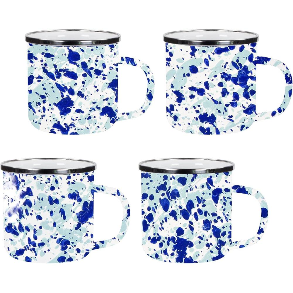 image:imageGolden Rabbit Enamelware Coffee or Tea Mugs 12 ounce Solid White Textured Set of 4Ocean