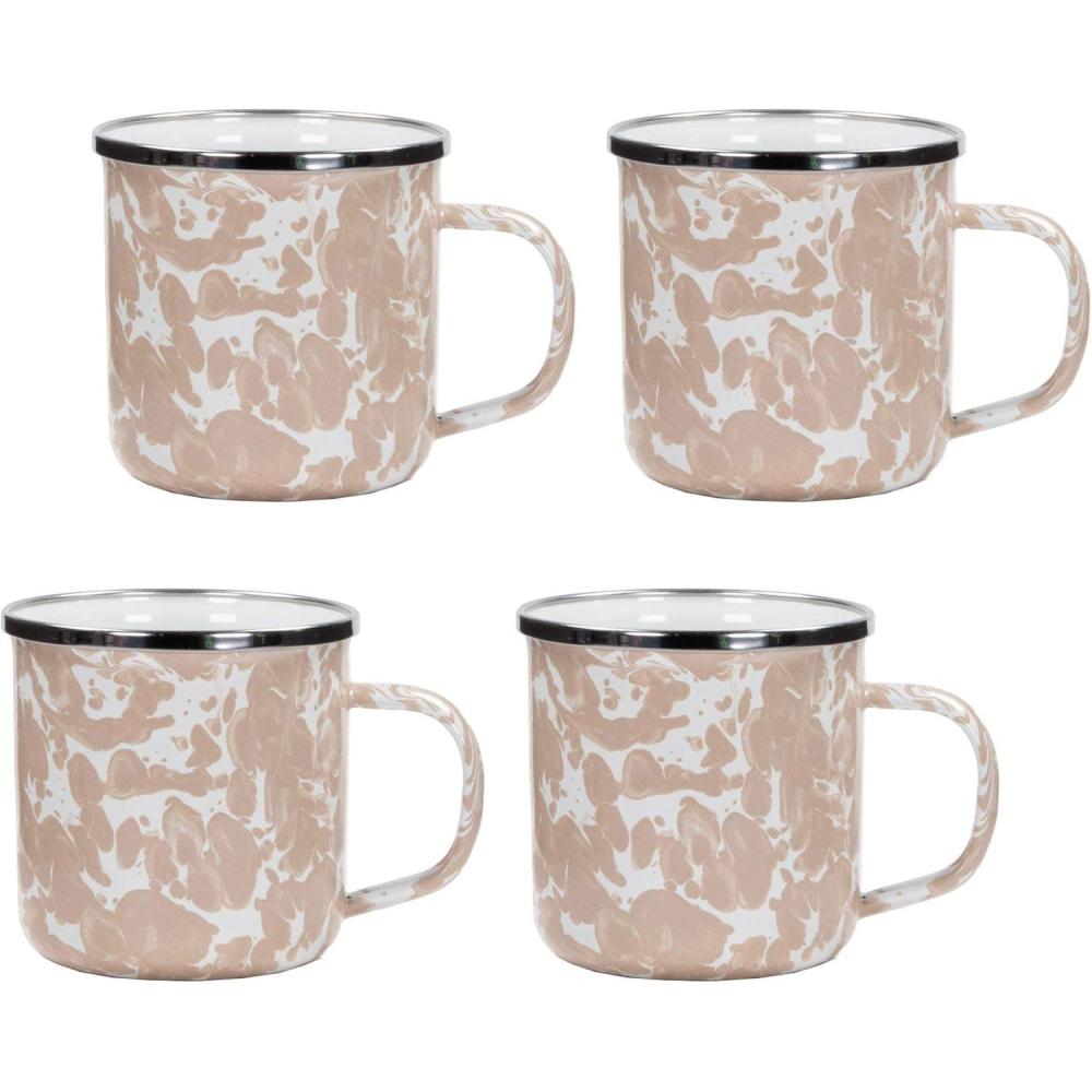 image:imageGolden Rabbit Enamelware Coffee or Tea Mugs 12 ounce Solid White Textured Set of 4Taupe Swirl