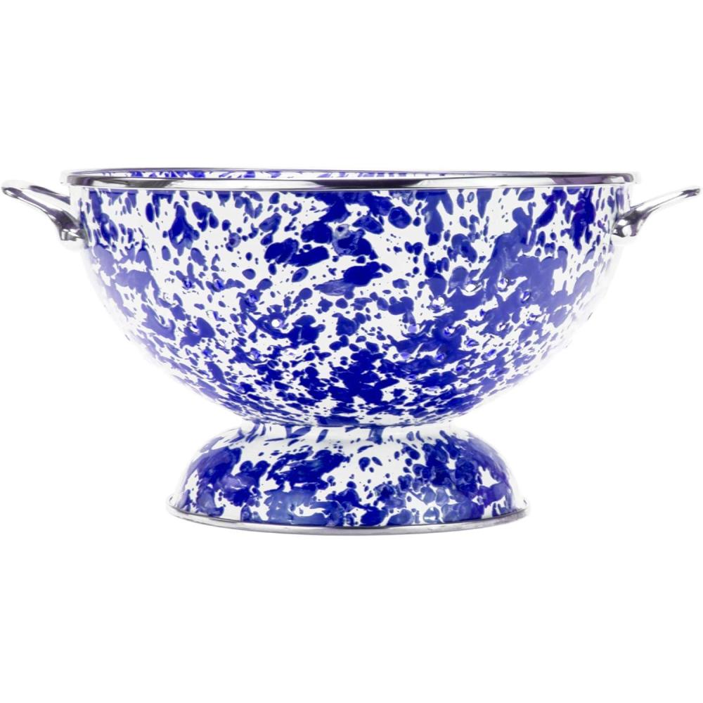 image:imageGolden Rabbit Enamelware Large Colander 5 quart Solid White TexturedCobalt Swirl