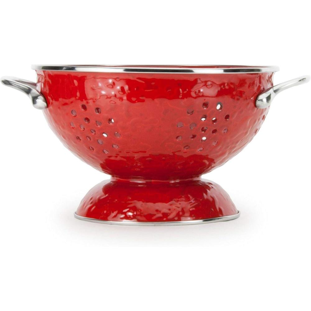 image:imageGolden Rabbit Enamelware Large Colander 5 quart Solid White TexturedSolid Red Textured