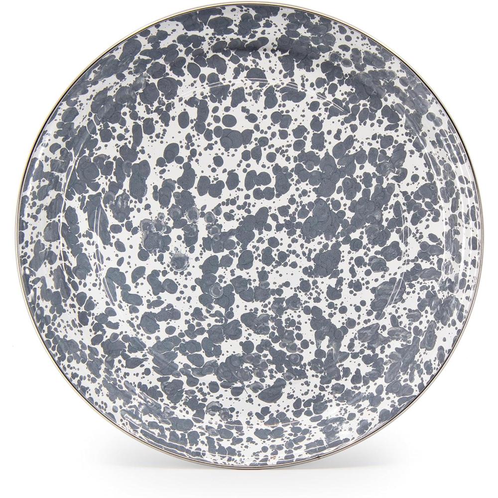 image:imageGolden Rabbit Enamelware Large Serving Tray 20 inch Solid White TexturedGrey Swirl