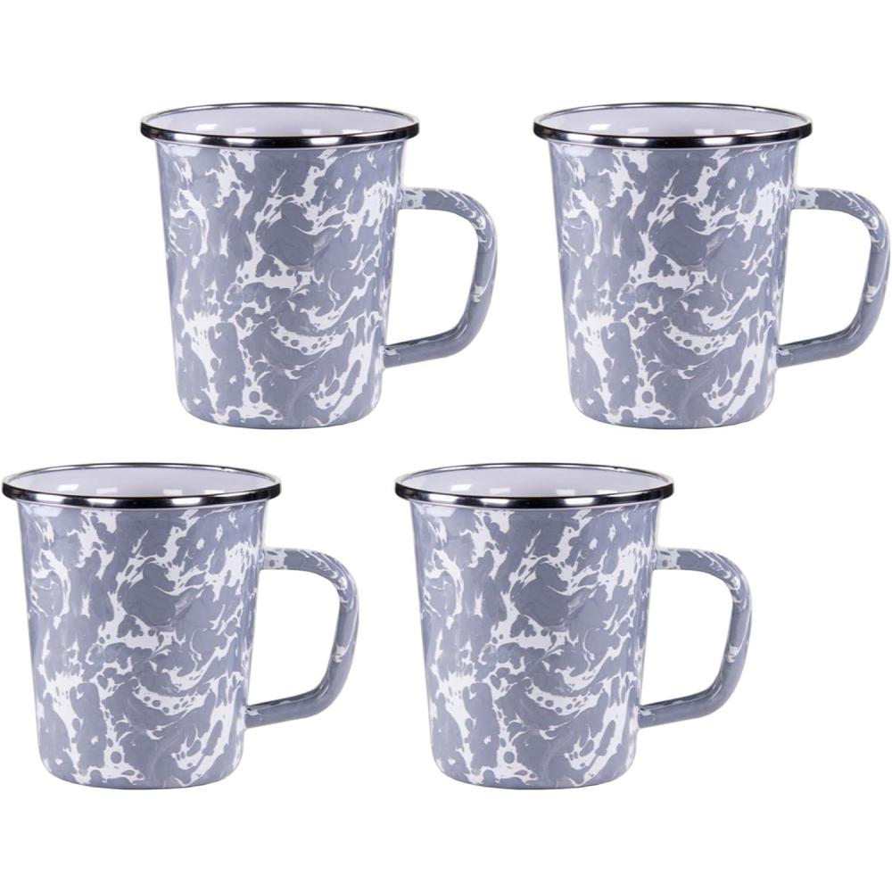 image:imageGolden Rabbit Enamelware Latte Coffee or Tea Mugs 16 ounce Solid White Textured Set of 4Grey Swirl