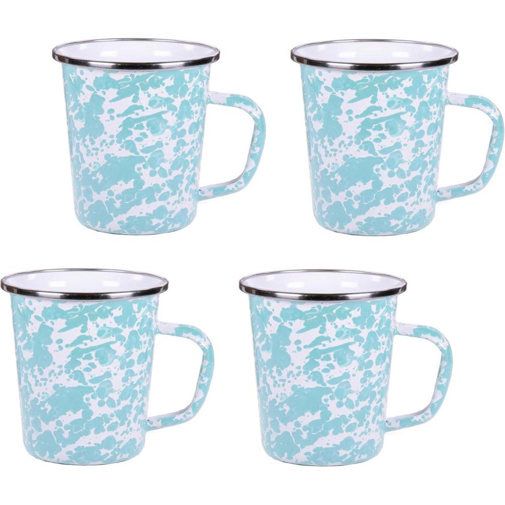 image:imageGolden Rabbit Enamelware Latte Coffee or Tea Mugs 16 ounce Solid White Textured Set of 4Sea Glass