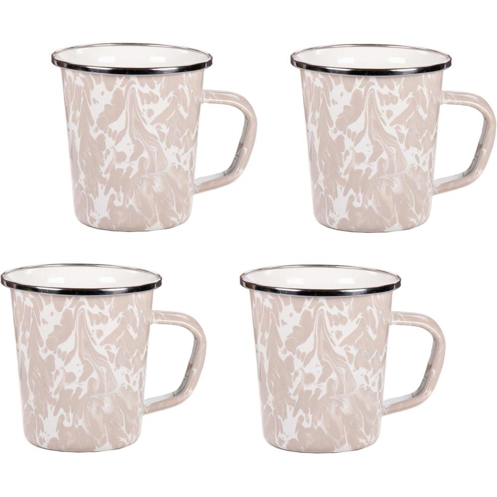 image:imageGolden Rabbit Enamelware Latte Coffee or Tea Mugs 16 ounce Solid White Textured Set of 4Taupe Swirl