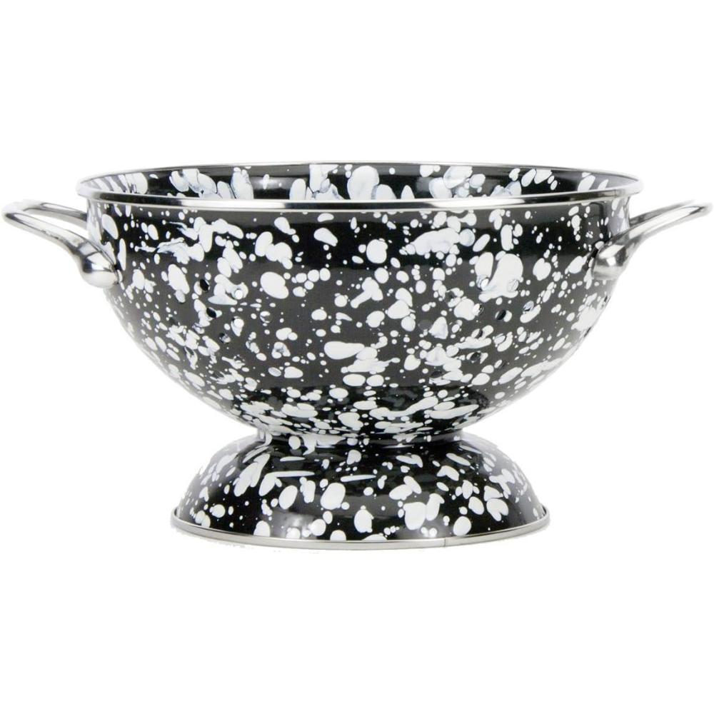 image:imageGolden Rabbit Enamelware Medium Colander 3 quart Solid White TexturedBlack Swirl