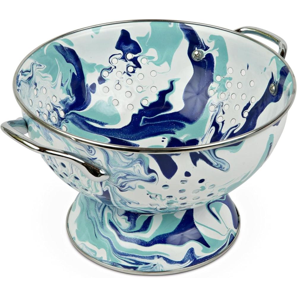 image:imageGolden Rabbit Enamelware Medium Colander 3 quart Solid White TexturedLagoon