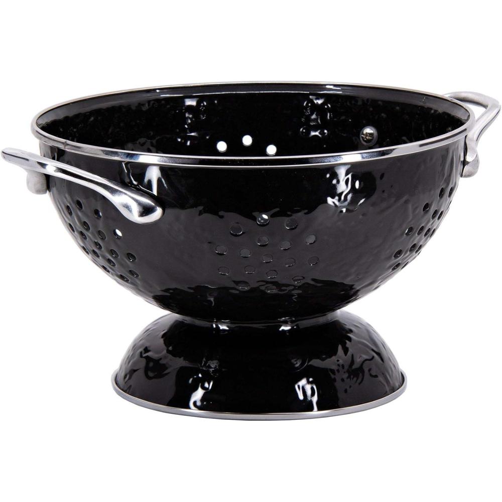 image:imageGolden Rabbit Enamelware Medium Colander 3 quart Solid White TexturedSolid Black Textured