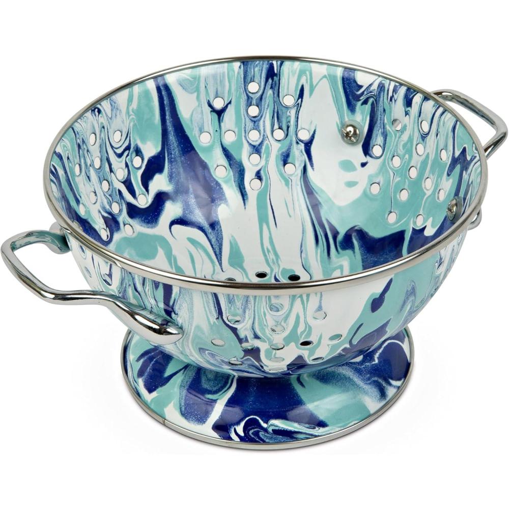 image:imageGolden Rabbit Enamelware Petite Colander 1 quart Solid White TexturedLagoon