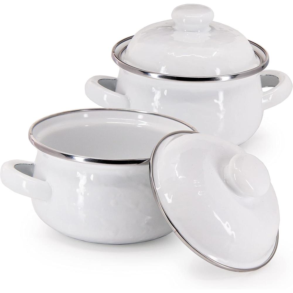 image:imageGolden Rabbit Enamelware Petite Tureens Pots 16 ounce Solid White Textured Set of 2Solid White Textured