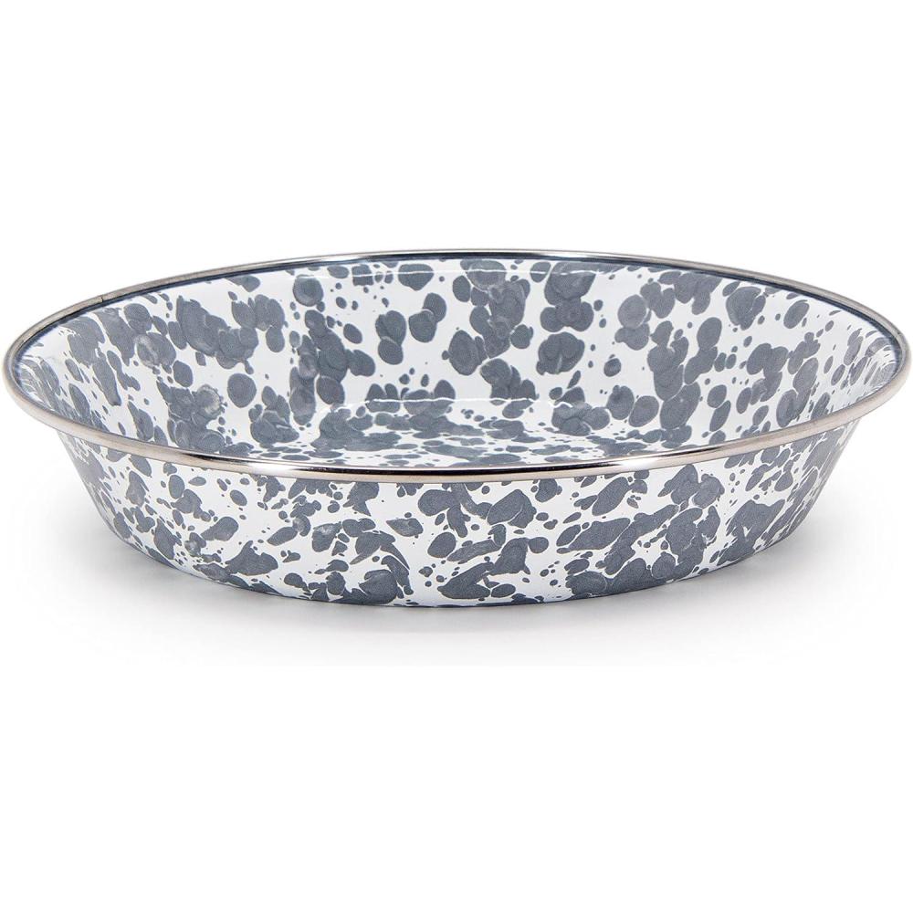 image:imageGolden Rabbit Enamelware Pie Pan Plate 10 inch Solid White TexturedGrey Swirl