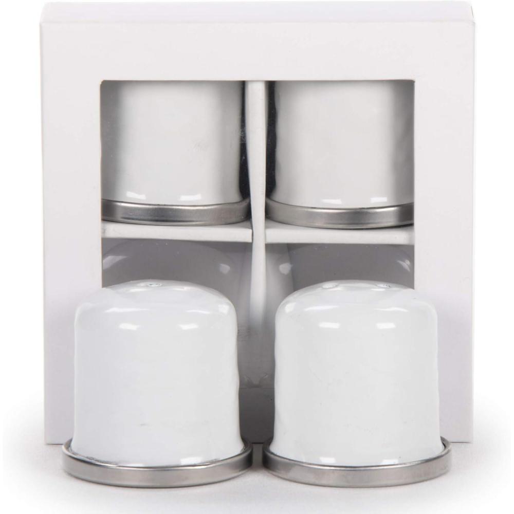 image:imageGolden Rabbit Enamelware Salt and Pepper Shakers 2 Sets in Gift Box Solid White TexturedSolid White Textured