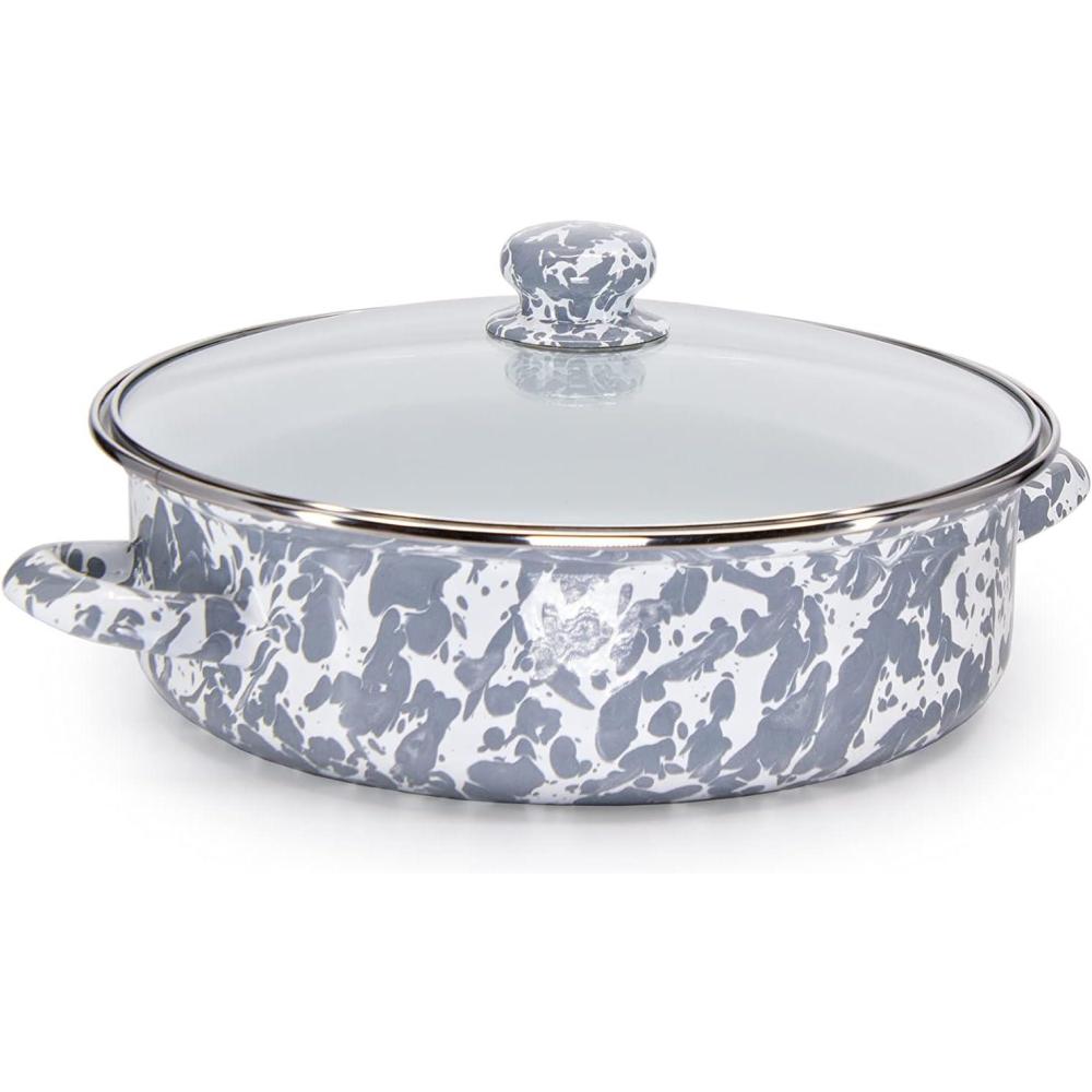 image:imageGolden Rabbit Enamelware Saute Pan 3 quart Solid White TexturedGrey Swirl