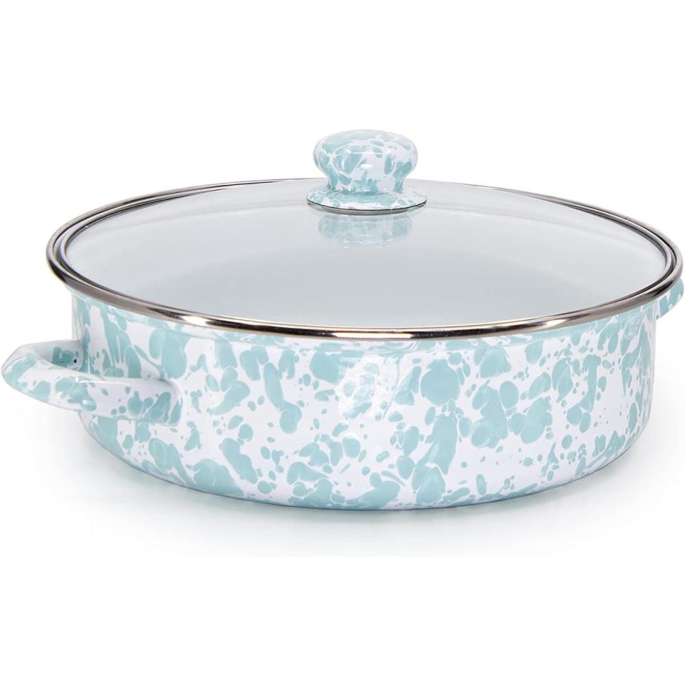 image:imageGolden Rabbit Enamelware Saute Pan 3 quart Solid White TexturedSea Glass