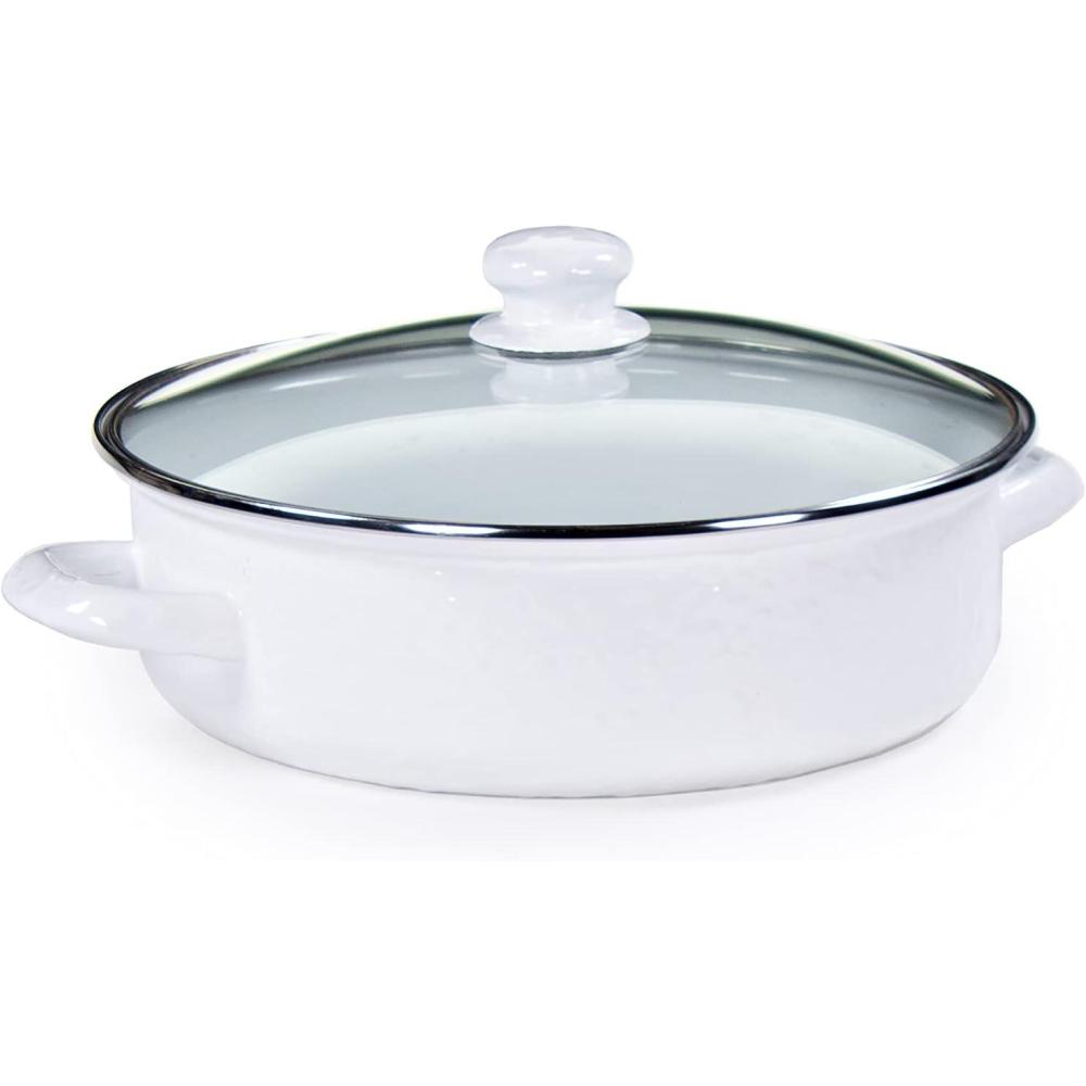 image:imageGolden Rabbit Enamelware Saute Pan 3 quart Solid White TexturedSolid White Textured