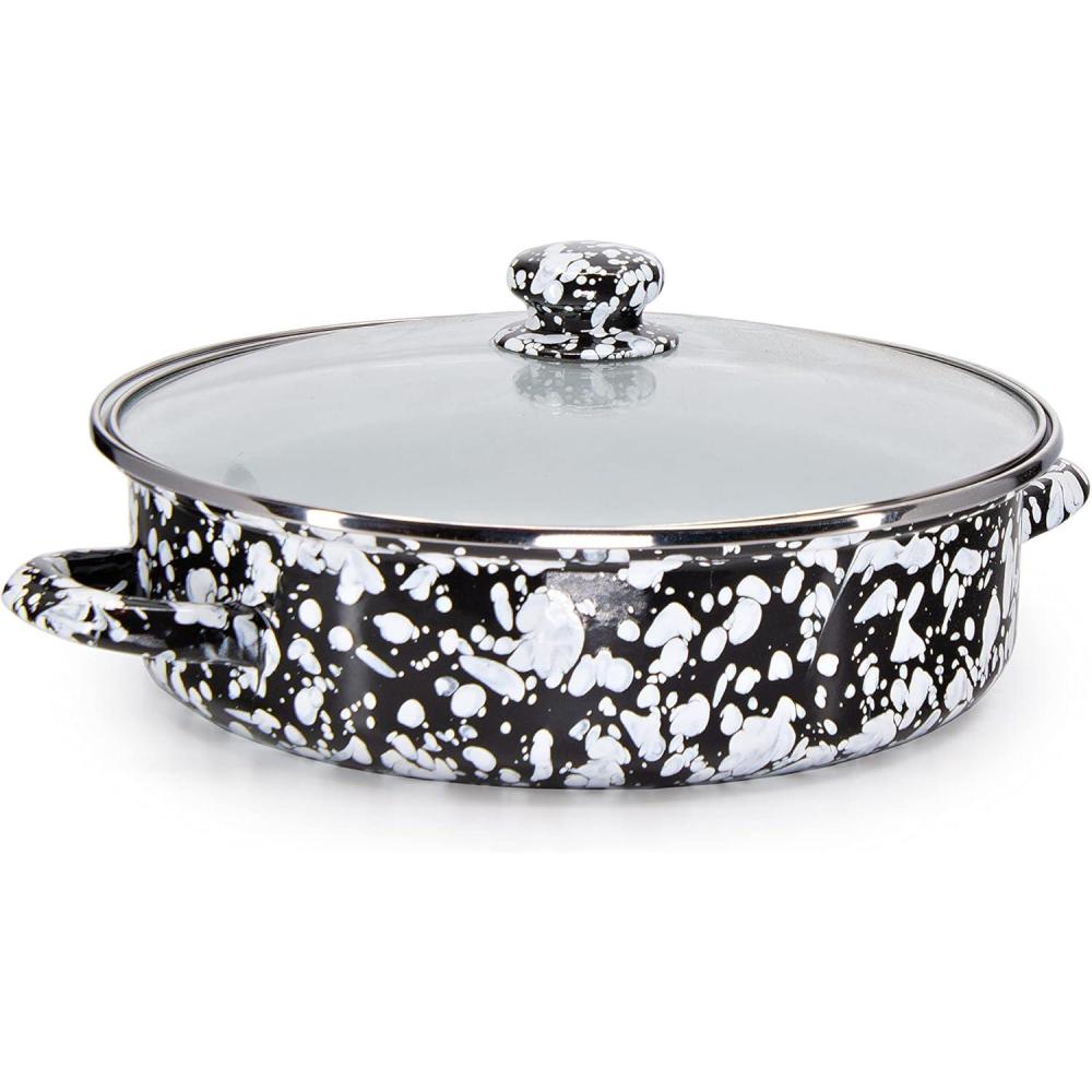 image:imageGolden Rabbit Enamelware Saute Pan 5 quart Solid White TexturedBlack Swirl