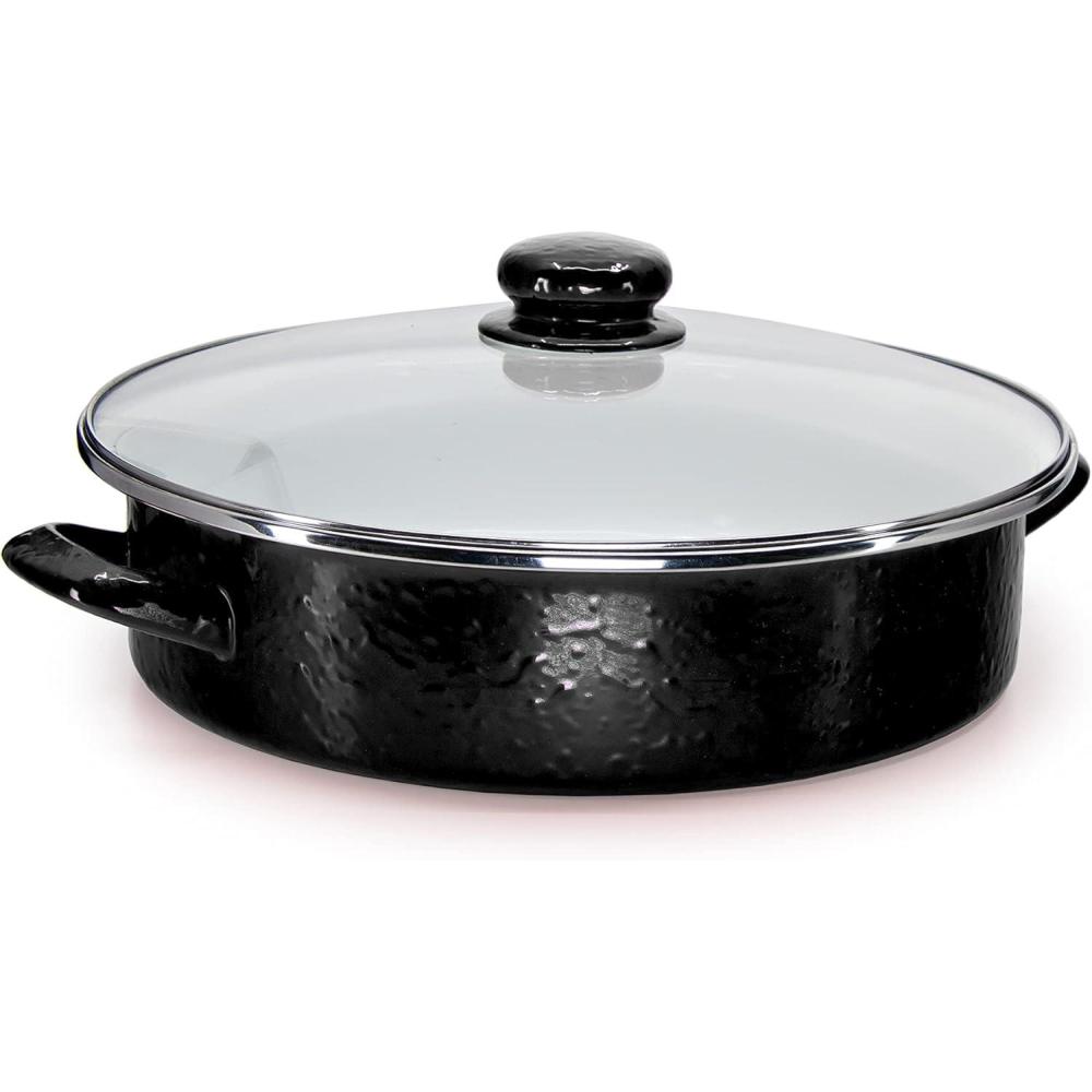 image:imageGolden Rabbit Enamelware Saute Pan 5 quart Solid White TexturedSolid Black Textured