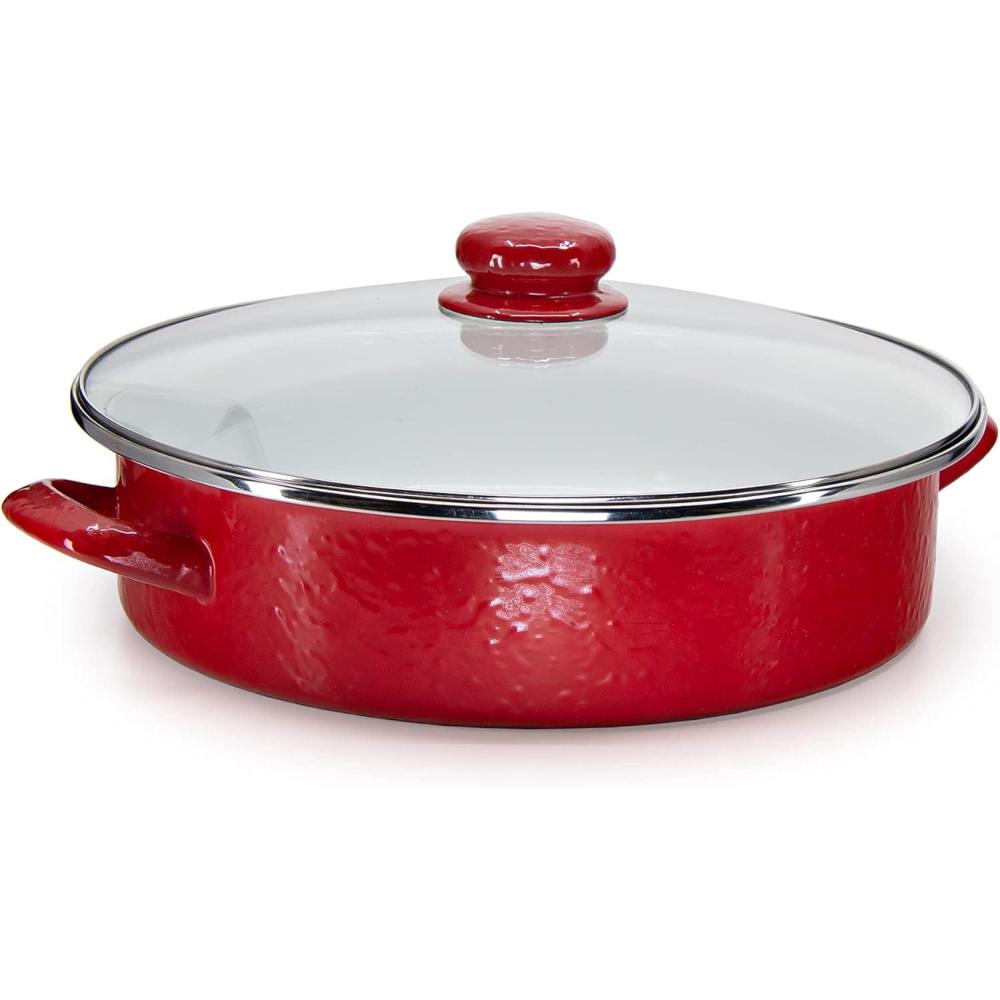 image:imageGolden Rabbit Enamelware Saute Pan 5 quart Solid White TexturedSolid Red Textured
