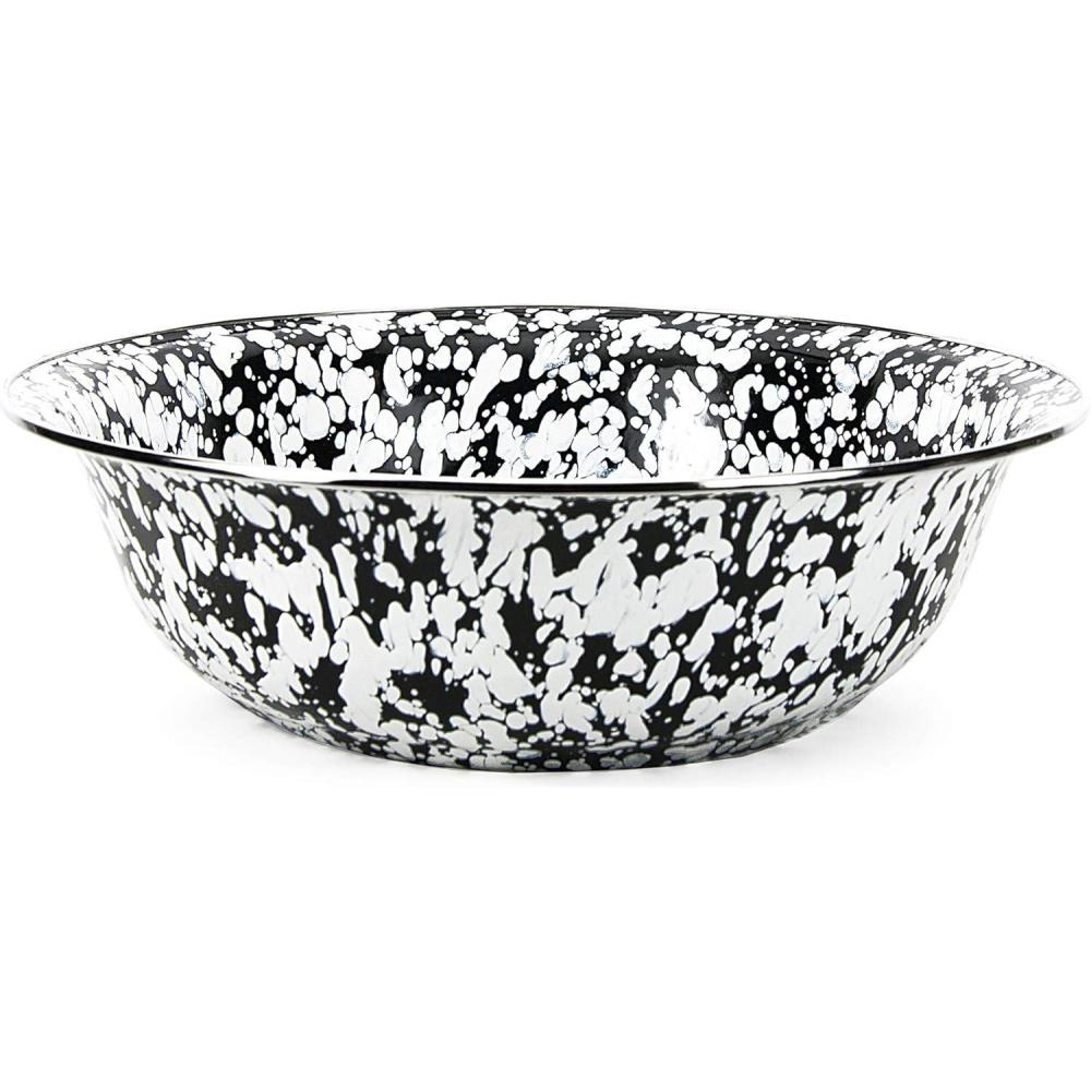 image:imageGolden Rabbit Enamelware Serving Basin 4 quart Solid White TexturedBlack Swirl