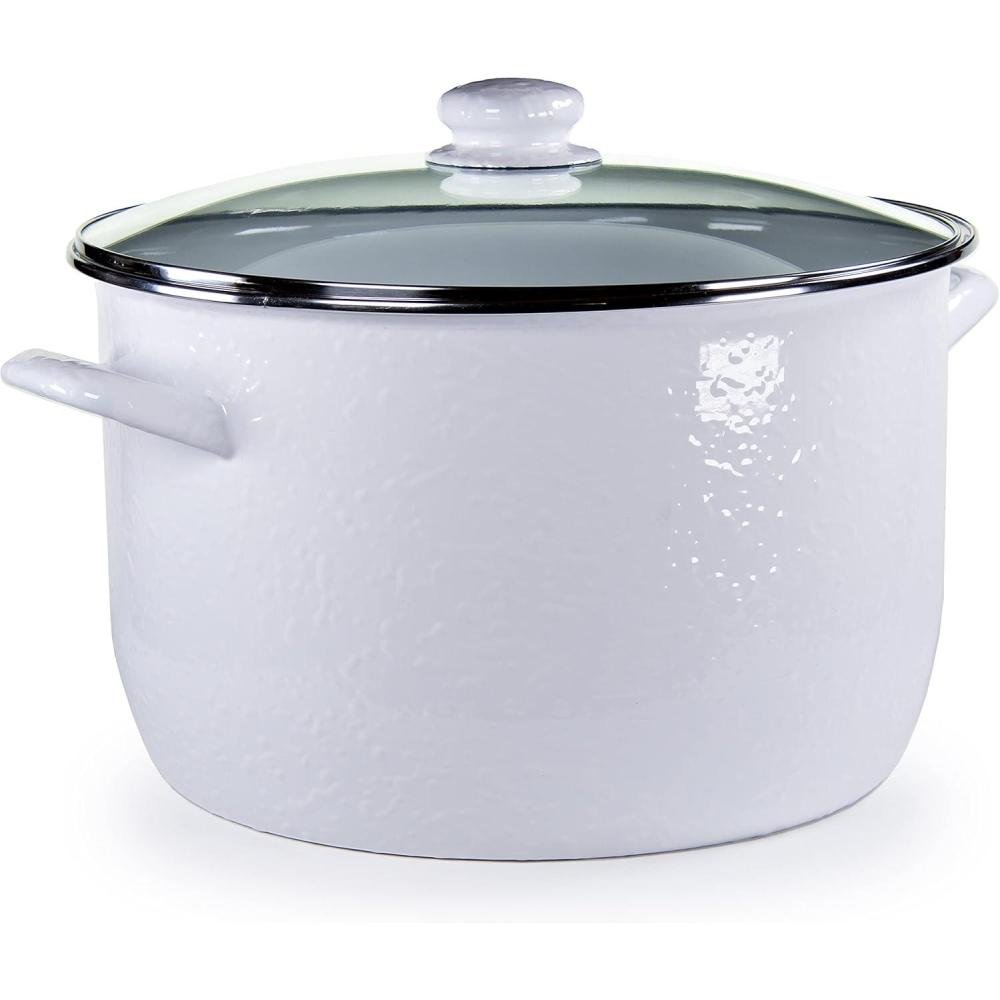 image:imageGolden Rabbit Enamelware Soup or Stock Pot 18 quart Solid White TexturedSolid White Textured