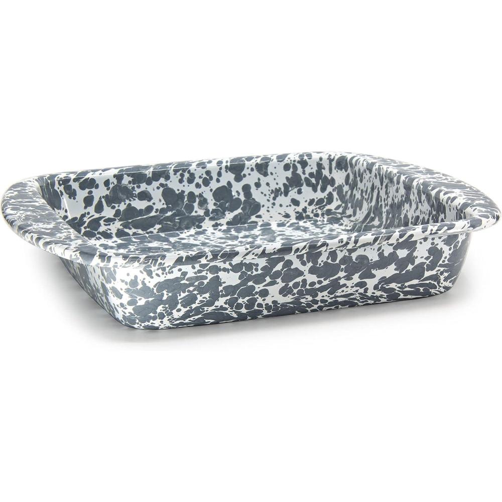 image:imageGolden Rabbit Enamelware Square Brownie Pan 9 inch Solid White TexturedGrey Swirl