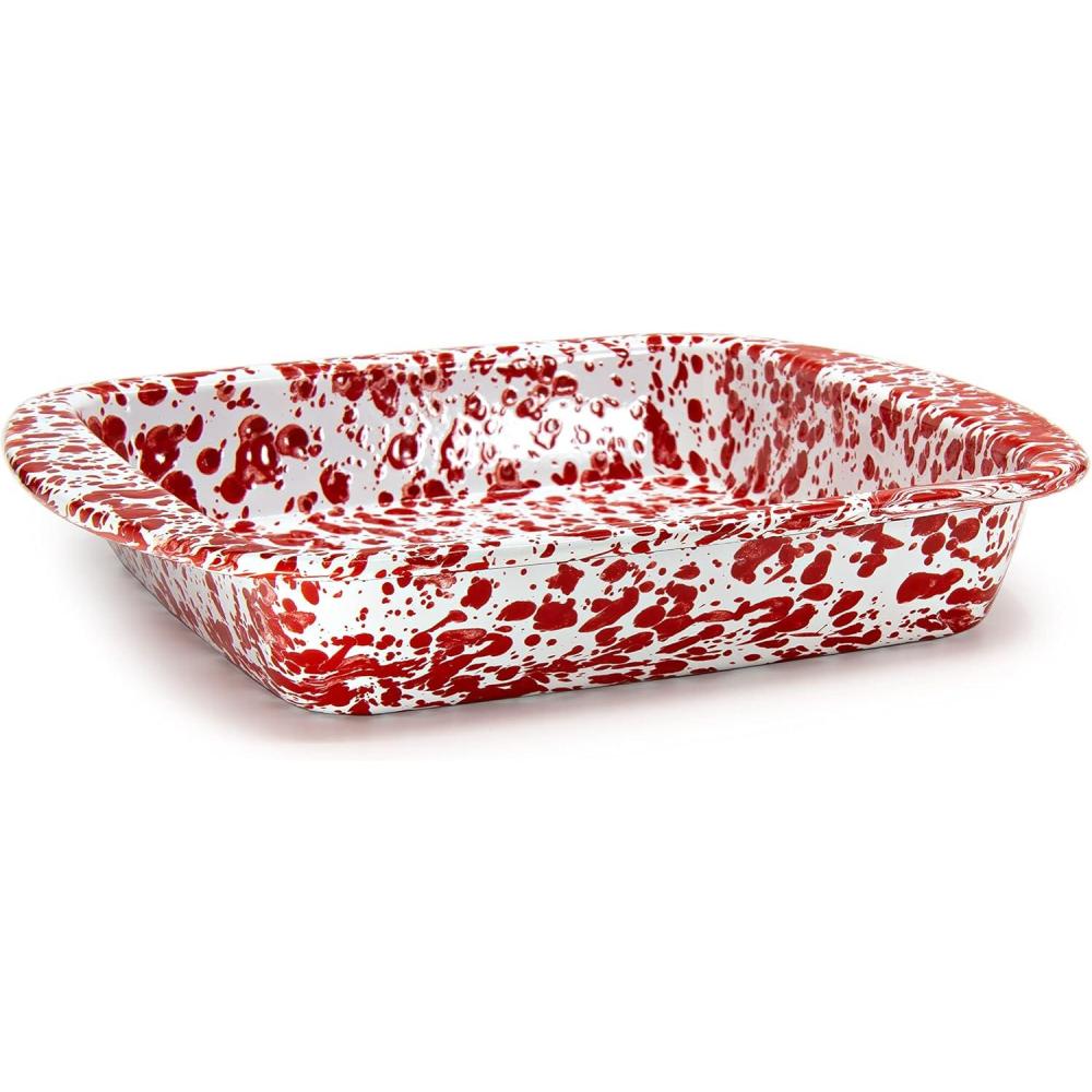 image:imageGolden Rabbit Enamelware Square Brownie Pan 9 inch Solid White TexturedRed Swirl