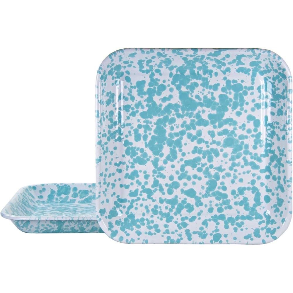 image:imageGolden Rabbit Enamelware Square Plates 105 inch Solid White Textured Set of 2Sea Glass