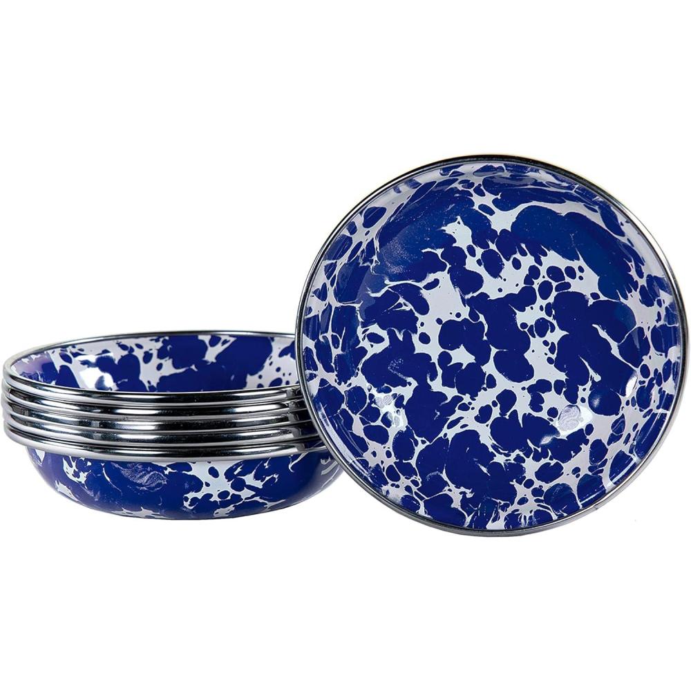 image:imageGolden Rabbit Enamelware Tasting Dish Bowls 4 ounce Solid White Textured Set of 6Cobalt Swirl