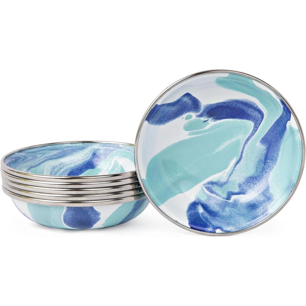 image:imageGolden Rabbit Enamelware Tasting Dish Bowls 4 ounce Solid White Textured Set of 6Lagoon