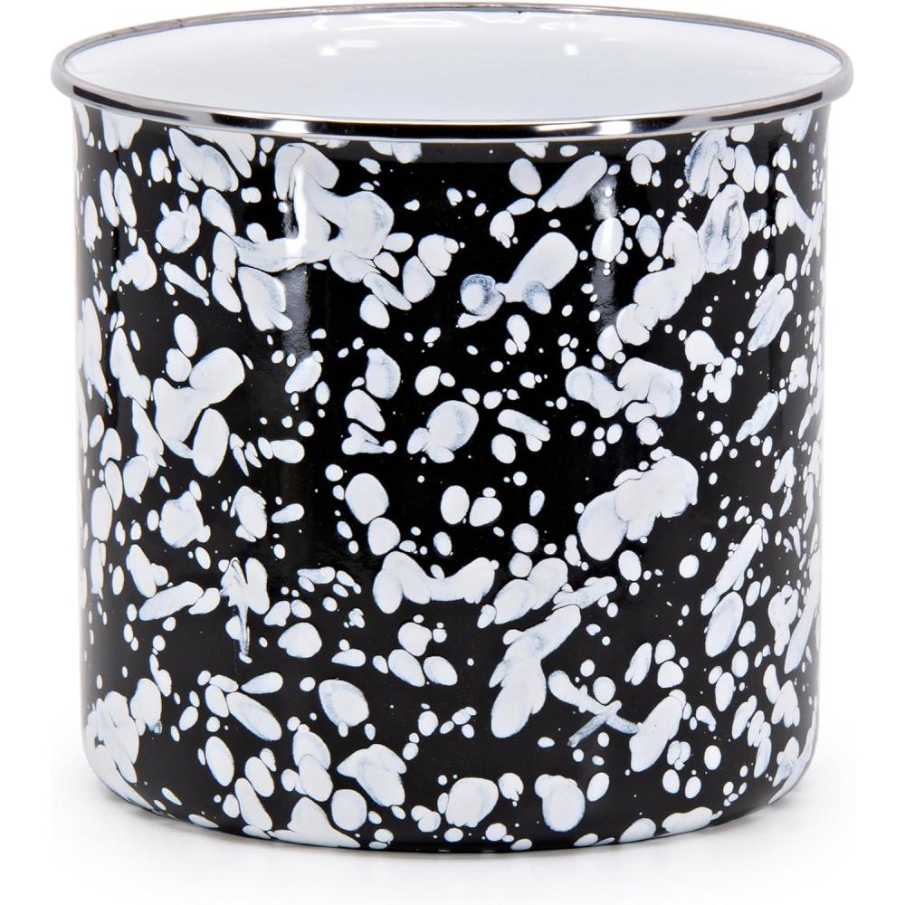image:imageGolden Rabbit Enamelware Utensil Holder Solid White TexturedBlack Swirl