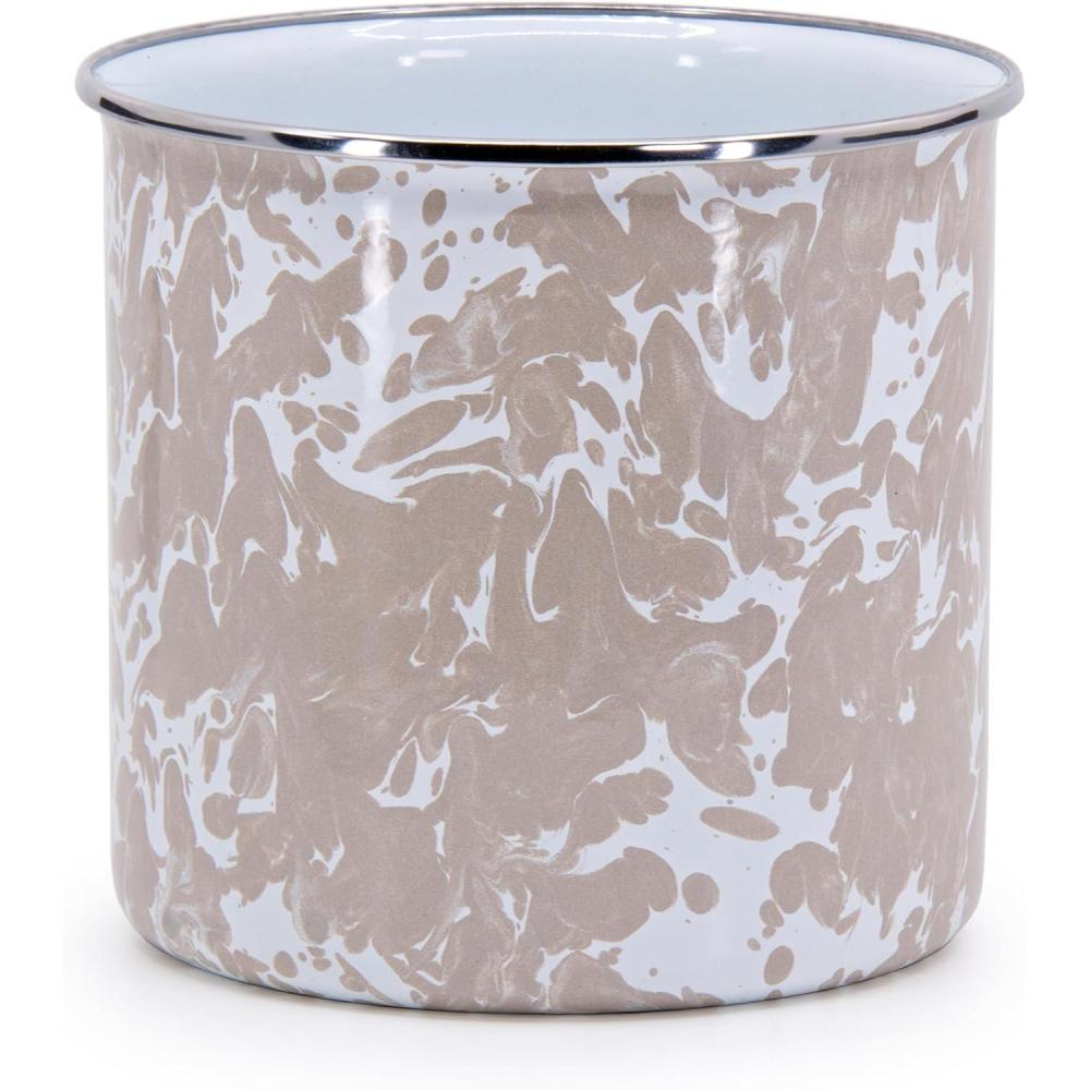 image:imageGolden Rabbit Enamelware Utensil Holder Solid White TexturedTaupe Swirl