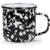 Golden Rabbit Enamelware Coffee or Tea Mugs, 12 ounce, Solid White Textured, Set of 4(Black Swirl)