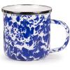 Golden Rabbit Enamelware Coffee or Tea Mugs, 12 ounce, Solid White Textured, Set of 4(Cobalt Swirl)