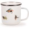 Golden Rabbit Enamelware Coffee or Tea Mugs, 12 ounce, Solid White Textured, Set of 4(Fishing Fly)