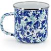 Golden Rabbit Enamelware Coffee or Tea Mugs, 12 ounce, Solid White Textured, Set of 4(Ocean)