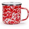 Golden Rabbit Enamelware Coffee or Tea Mugs, 12 ounce, Solid White Textured, Set of 4(Red Swirl)