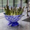 Golden Rabbit Enamelware Large Colander, 5 quart, Solid White Textured(Cobalt Swirl)
