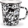 Golden Rabbit Enamelware Latte Coffee or Tea Mugs, 16 ounce, Solid White Textured, Set of 4(Black Swirl)