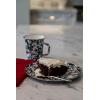 Golden Rabbit Enamelware Latte Coffee or Tea Mugs, 16 ounce, Solid White Textured, Set of 4(Black Swirl)