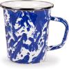 Golden Rabbit Enamelware Latte Coffee or Tea Mugs, 16 ounce, Solid White Textured, Set of 4(Cobalt Swirl)
