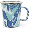 Golden Rabbit Enamelware Latte Coffee or Tea Mugs, 16 ounce, Solid White Textured, Set of 4(Lagoon)