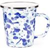 Golden Rabbit Enamelware Latte Coffee or Tea Mugs, 16 ounce, Solid White Textured, Set of 4(Ocean)