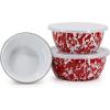 Golden Rabbit Enamelware Nesting Storage Bowls with Lids, Set of 3, Solid White Textured(Red Swirl)